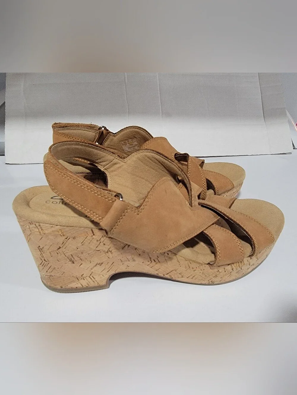 Like New-Clarks Collection Tan Leather Wedge Sandals-size 10